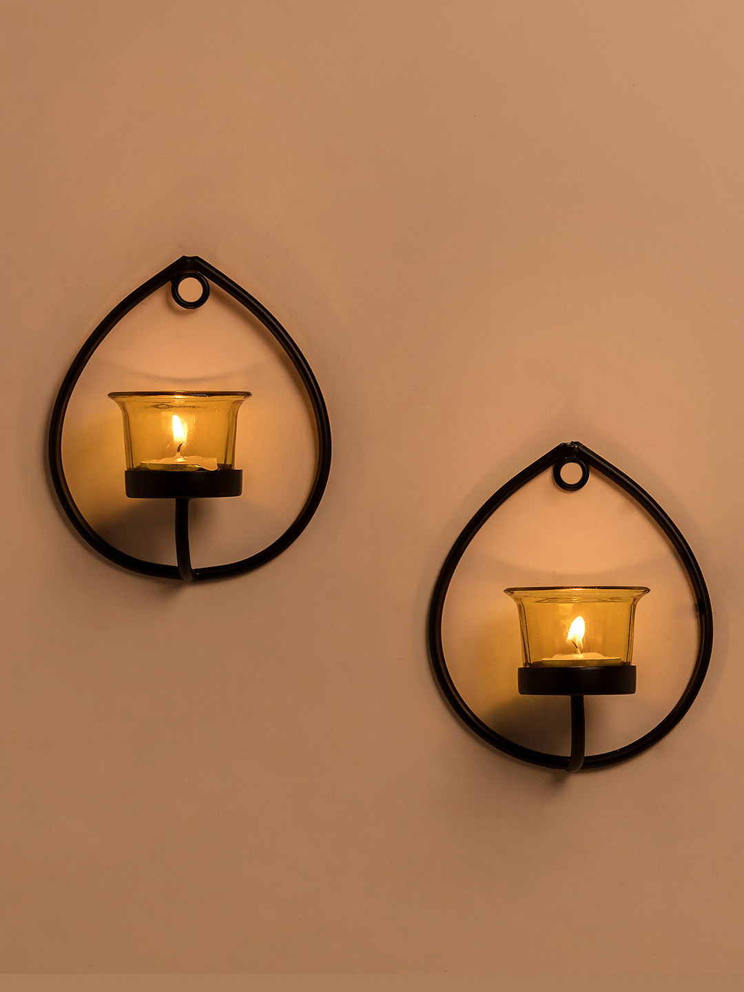Homesake Set of 4 Black & Yellow Candle Holders With Free T-light Candles