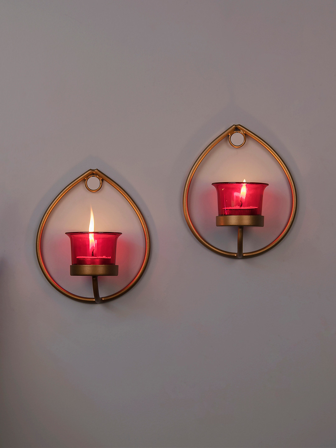 Homesake Set of 4 Gold-Toned & Red Candle Holders With Free T-light Candles