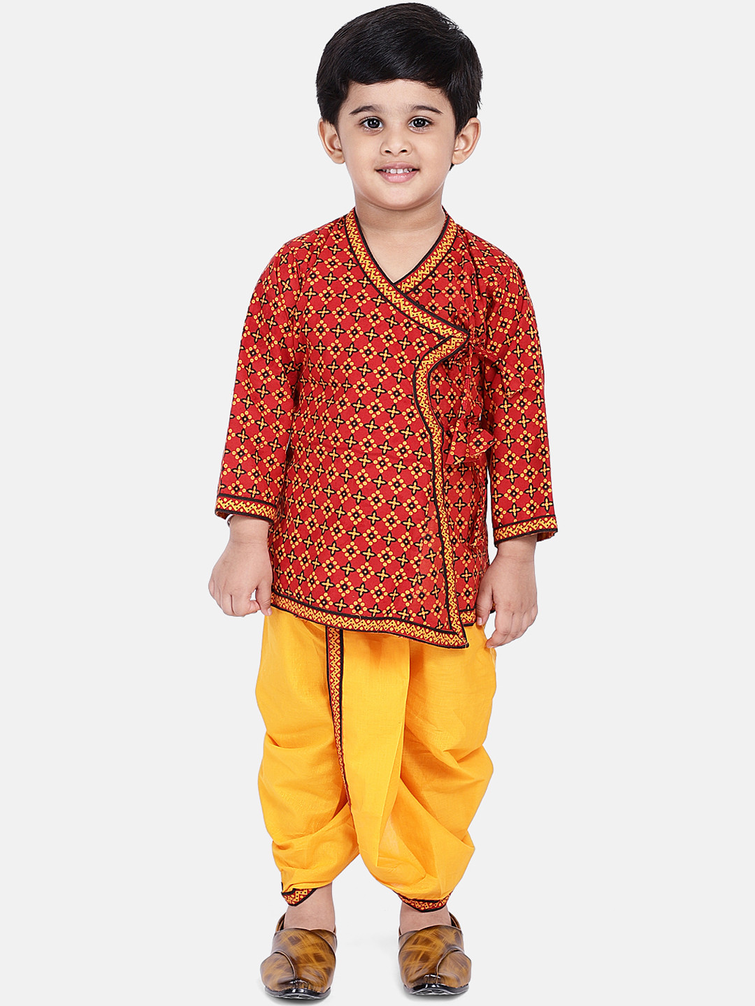 BownBee Boys Red & Yellow Printed Kediyu