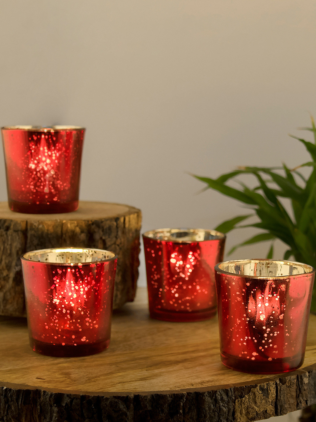 Homesake Set of 4 Red T-Light Holders With Candles