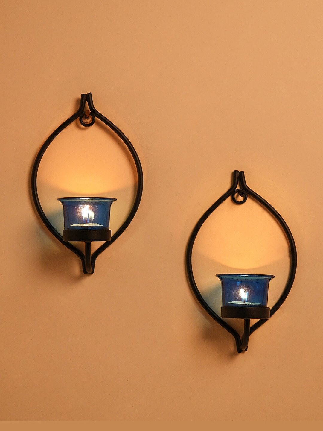 Homesake Set of 2 Black & Blue Candle Holders With Candles