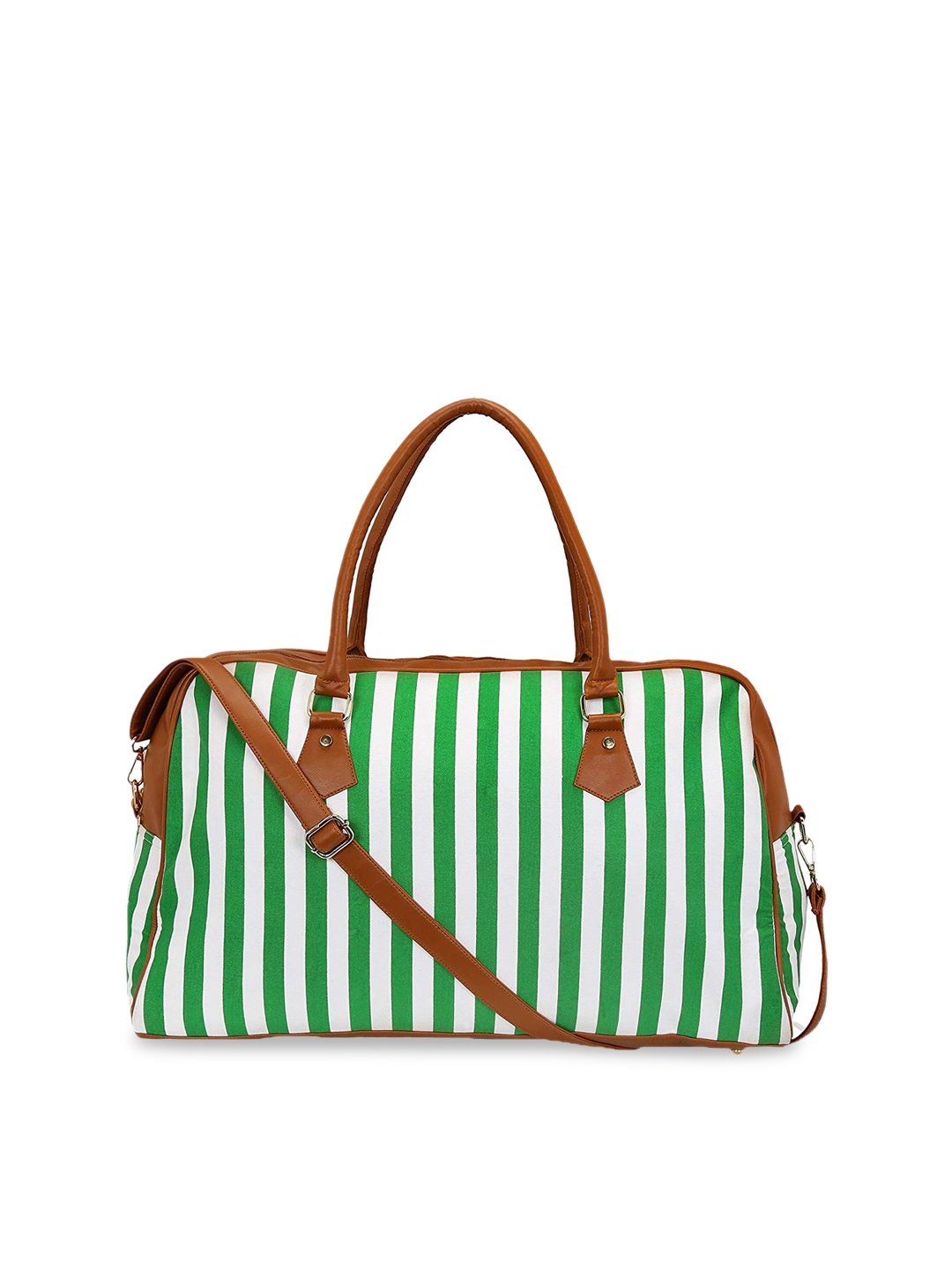 striped duffle bag