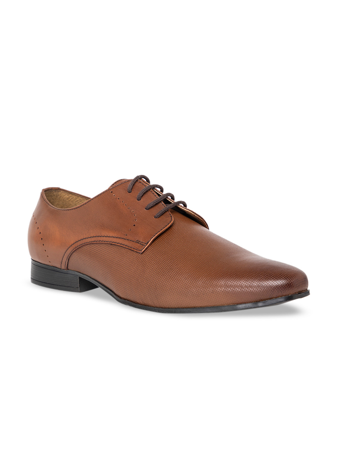 NOBLE CURVE Men Tan Brown Textured Formal Leather Derbys