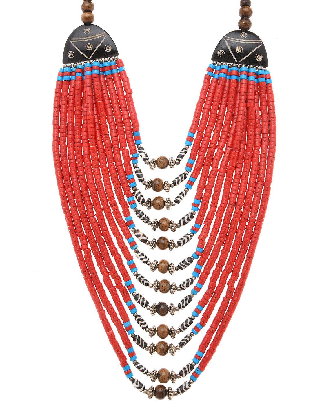 Bamboo Tree Jewels Blue & Red Multistrand Handcrafted Necklace