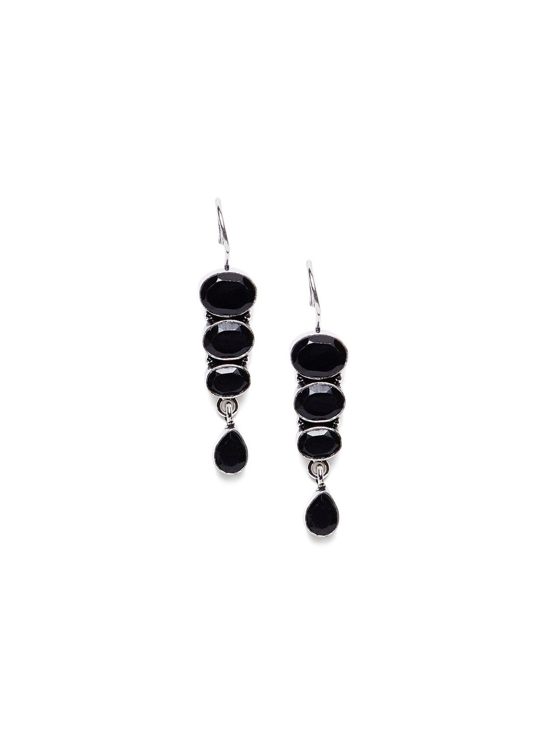 Bamboo Tree Jewels Black Geometric Drop Earrings