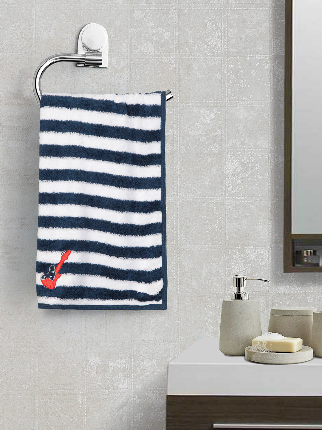 My Milestones Kids Set of 2 Navy Blue & White Striped 380GSM Hand Towels