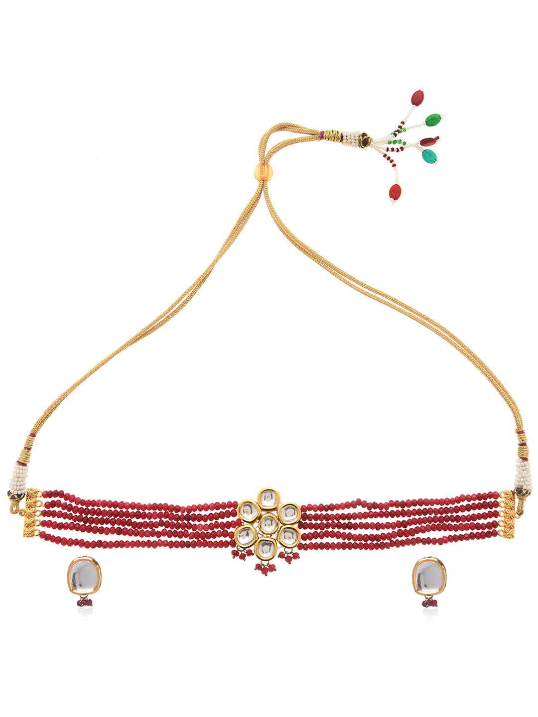 Bamboo Tree Jewels Gold-Toned Maroon Kundan Studded Jewellery Set