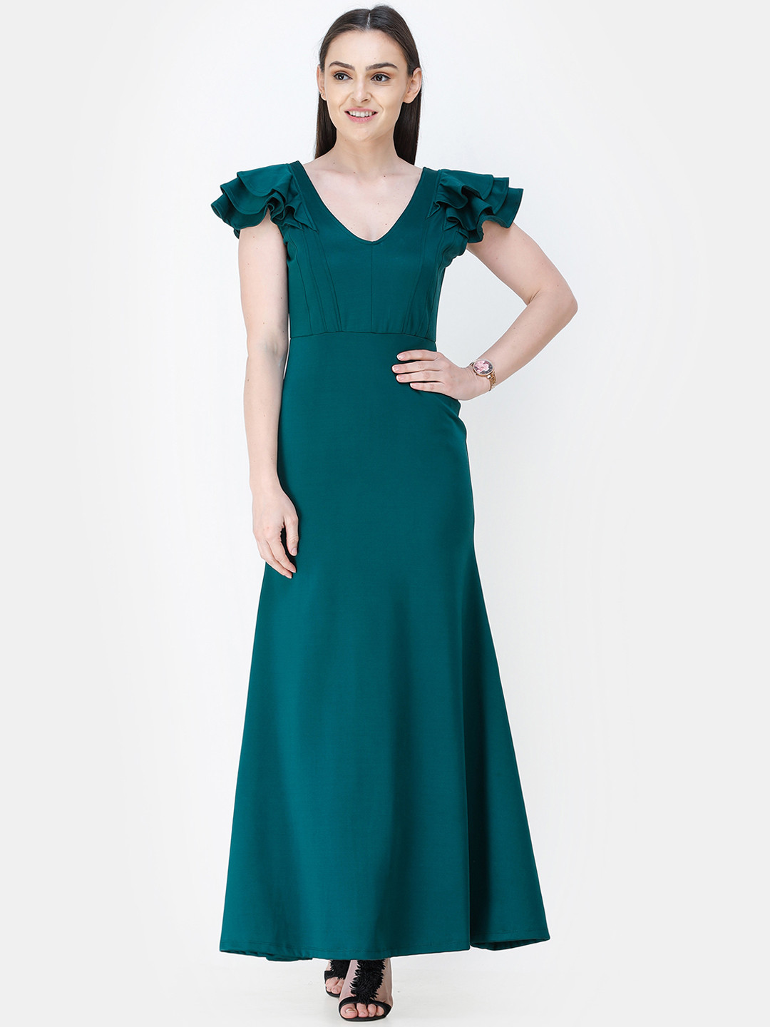 Cation Women Teal Green Solid Maxi Dress