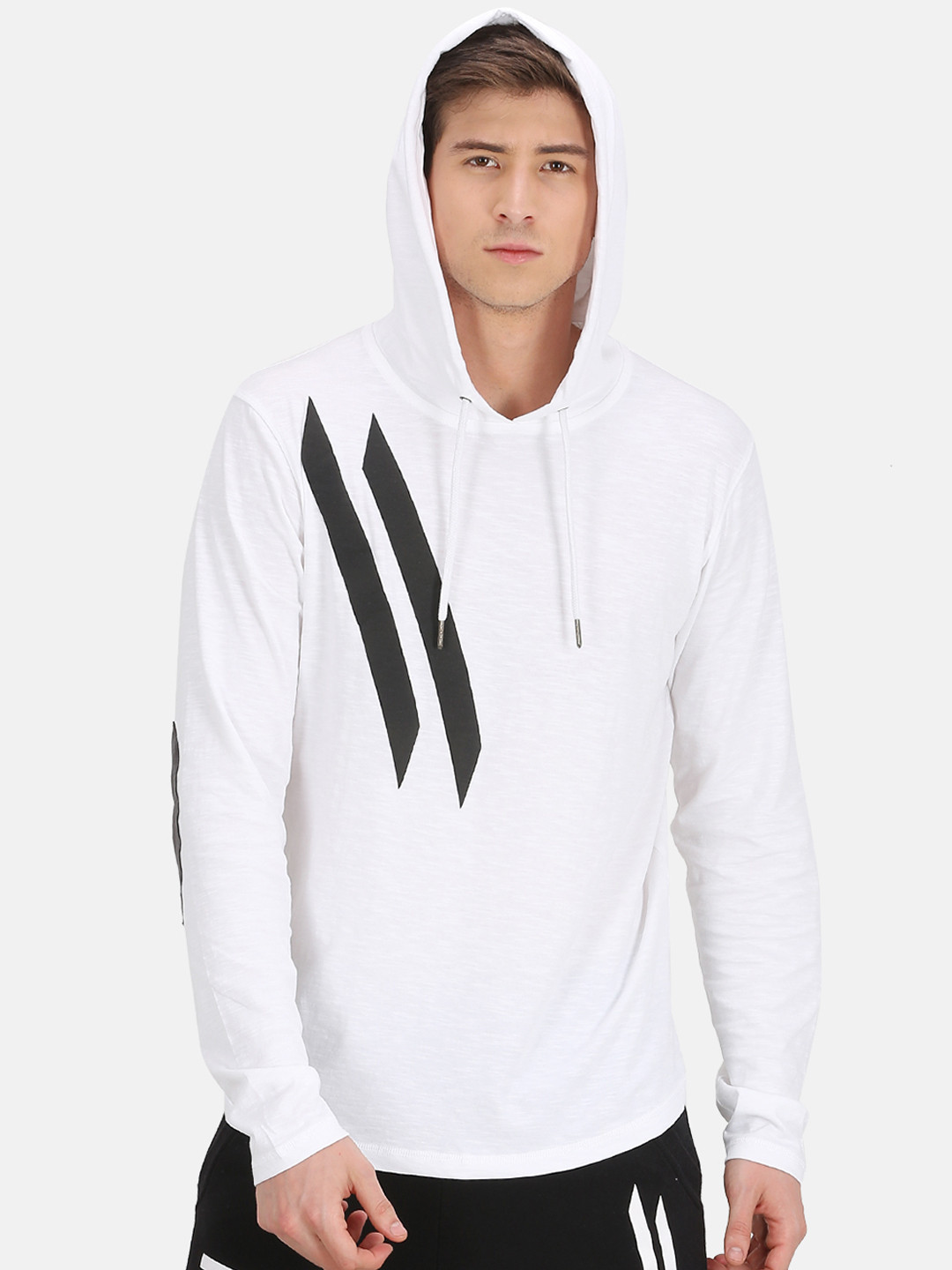 ATTIITUDE Men White Printed Hood Slim Fit T-shirt