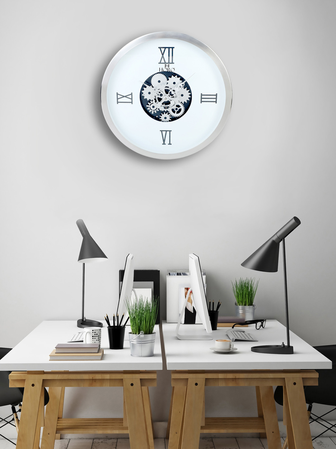 Horo White Handcrafted Geometric Solid 36 cm Analogue Wall Clock