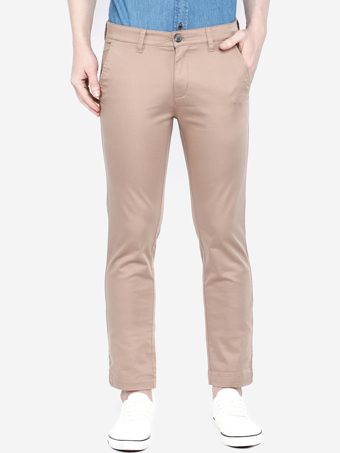 GIORDANO Men Beige Smart Slim Fit Solid Regular Trousers