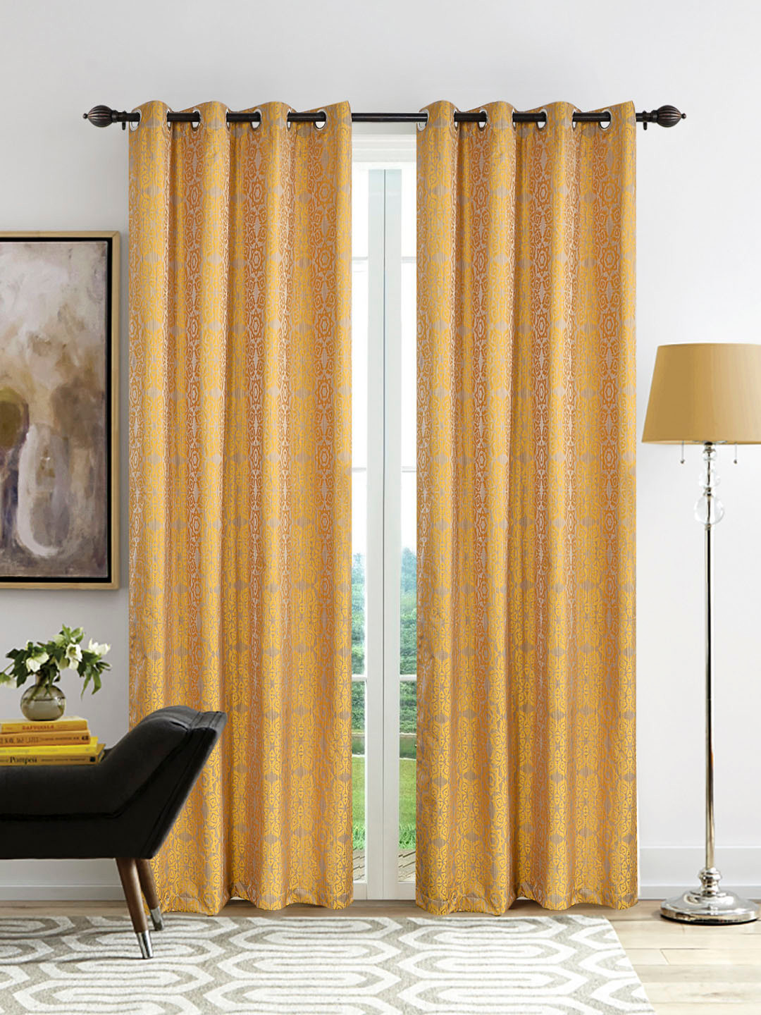Deco Window Yellow Set of 2 Door Curtains