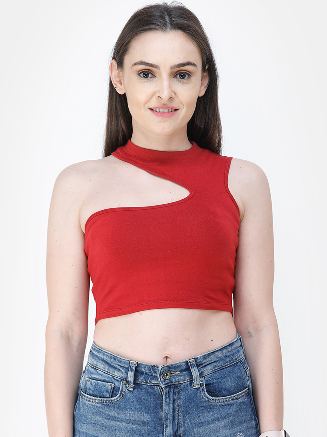 Cation Women Maroon Solid Fitted Pure Cotton Top