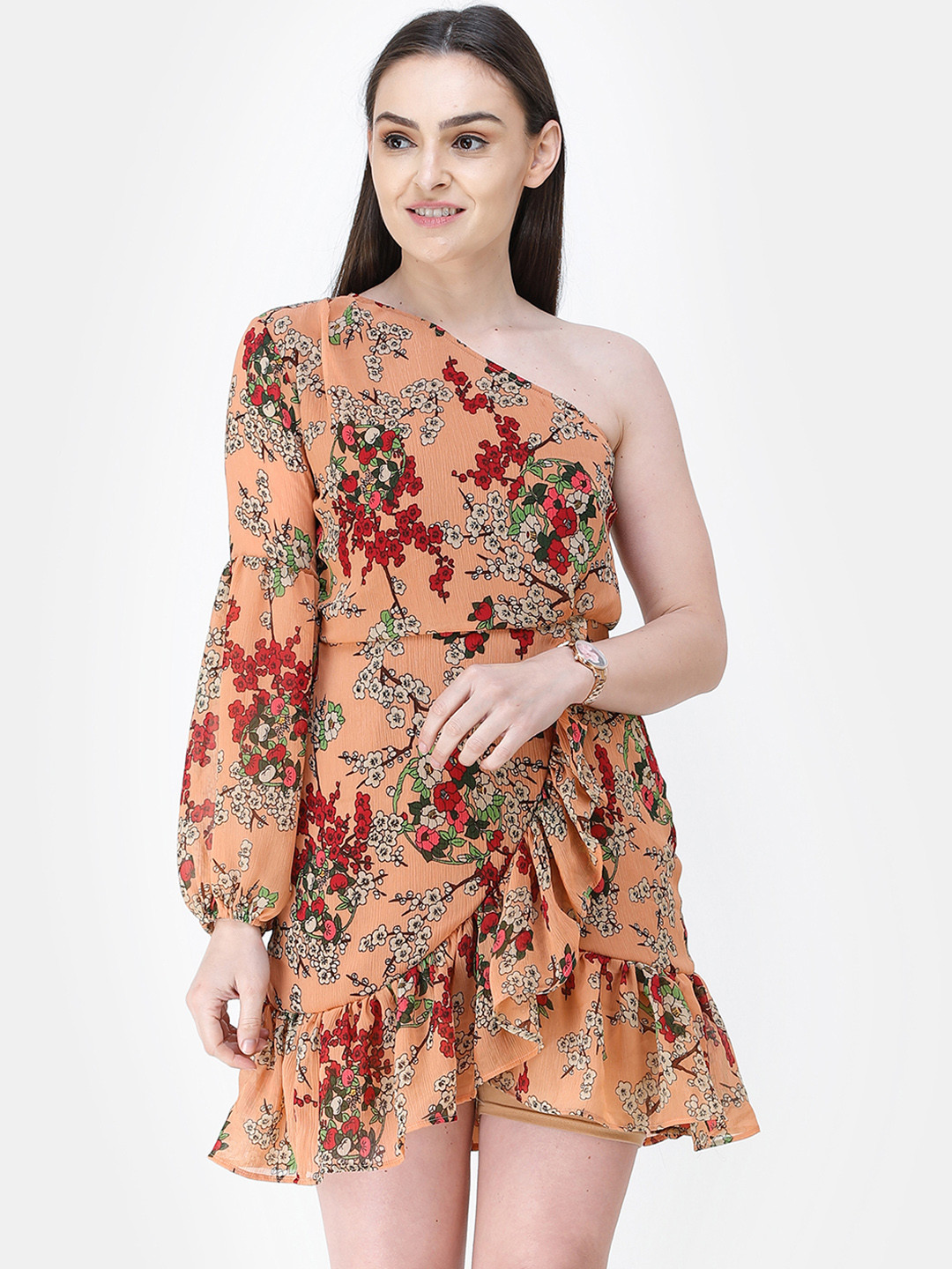 Cation Women Orange Printed A-Line Dress