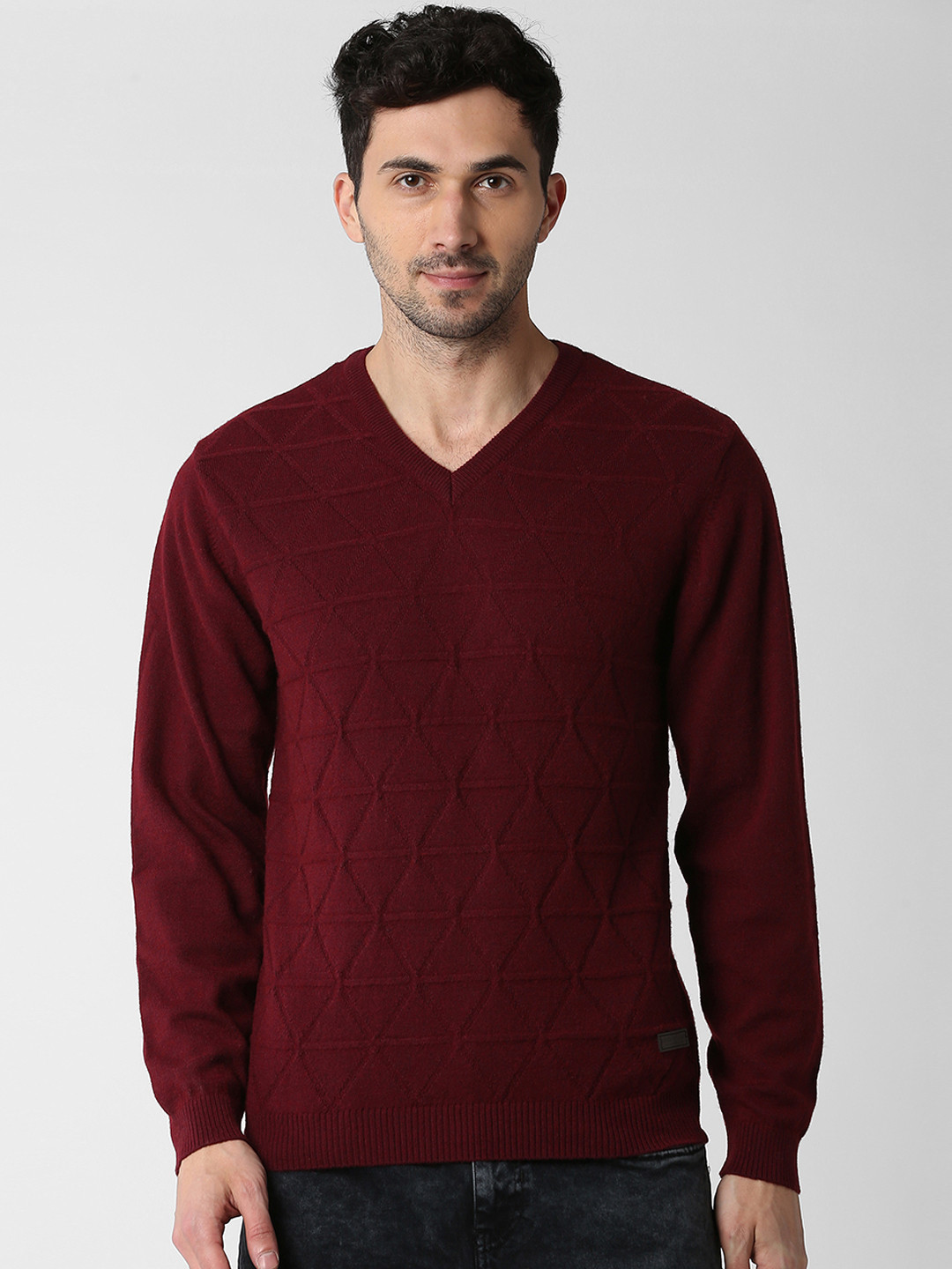 Peter England Casuals Men Maroon Self Design Pullover Sweater