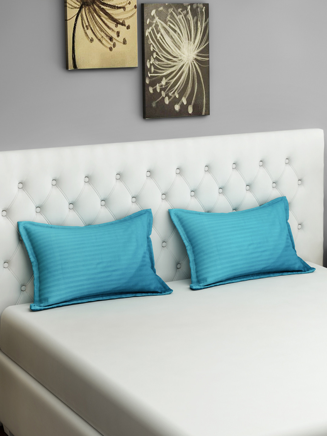 SWAYAM Set of 2 Turquoise Blue Striped Sonata Classic Pillow Covers