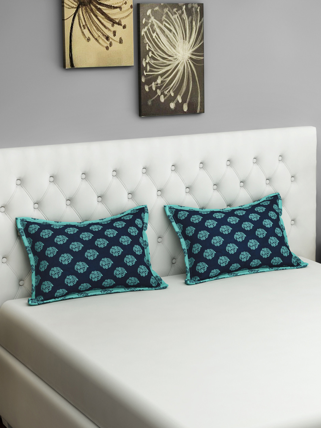 SWAYAM Set of 2 Turquoise Blue Ethnic Printed Pillow Covers