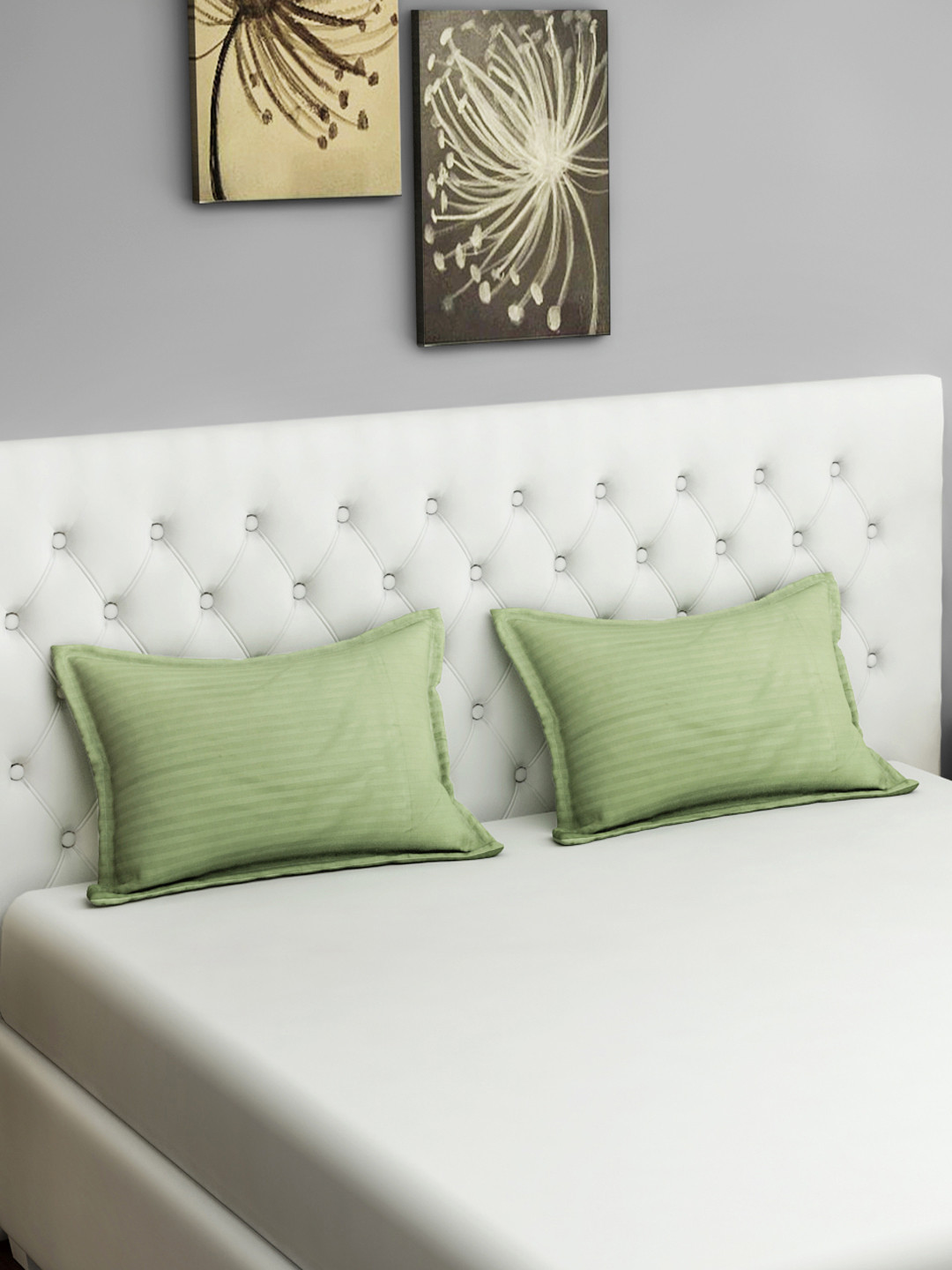 SWAYAM Set of 2 Green Striped Sonata Classic Pillow Covers