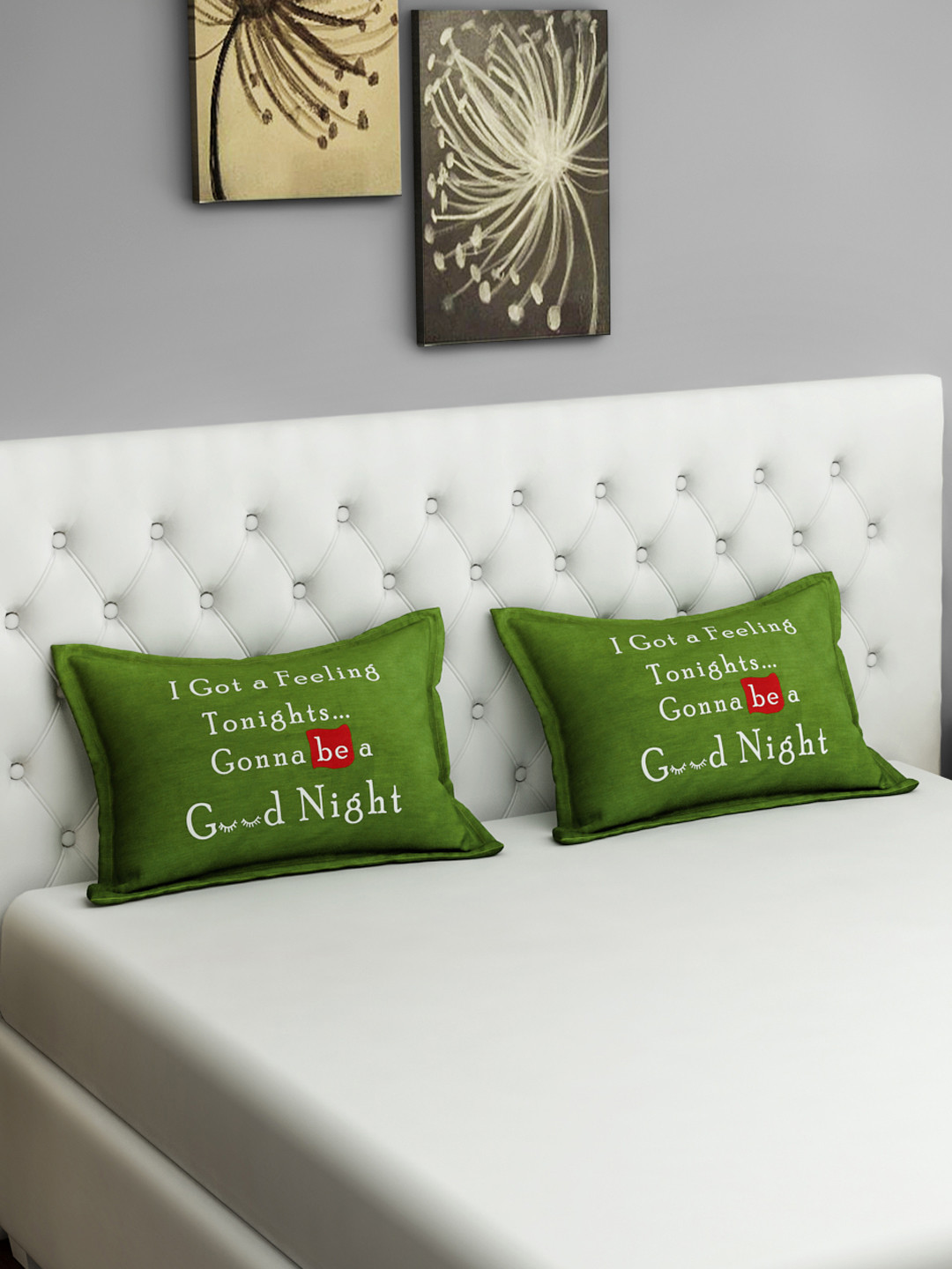 SWAYAM Set of 2 Green Good Night Graffiti Pillow Covers
