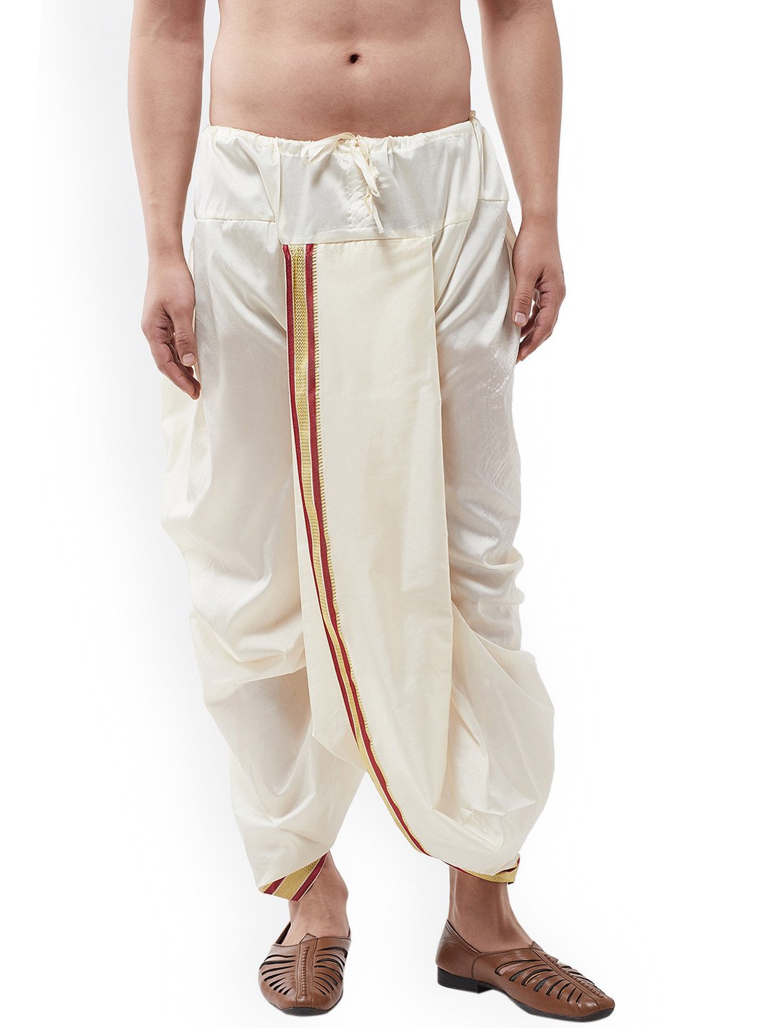 SOJANYA Men Off-White Solid Stitched Dhoti