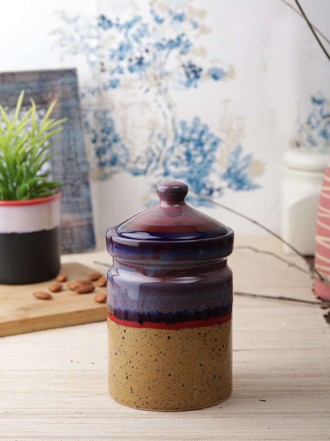 Vareesha Purple Ceramic Dishwasher Safe Flip Top Canister-750ml