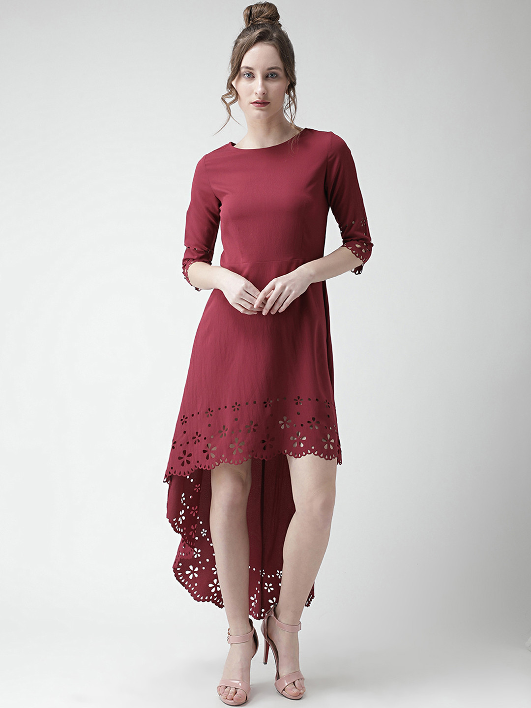 KASSUALLY Women Maroon High-Low Maxi Dress