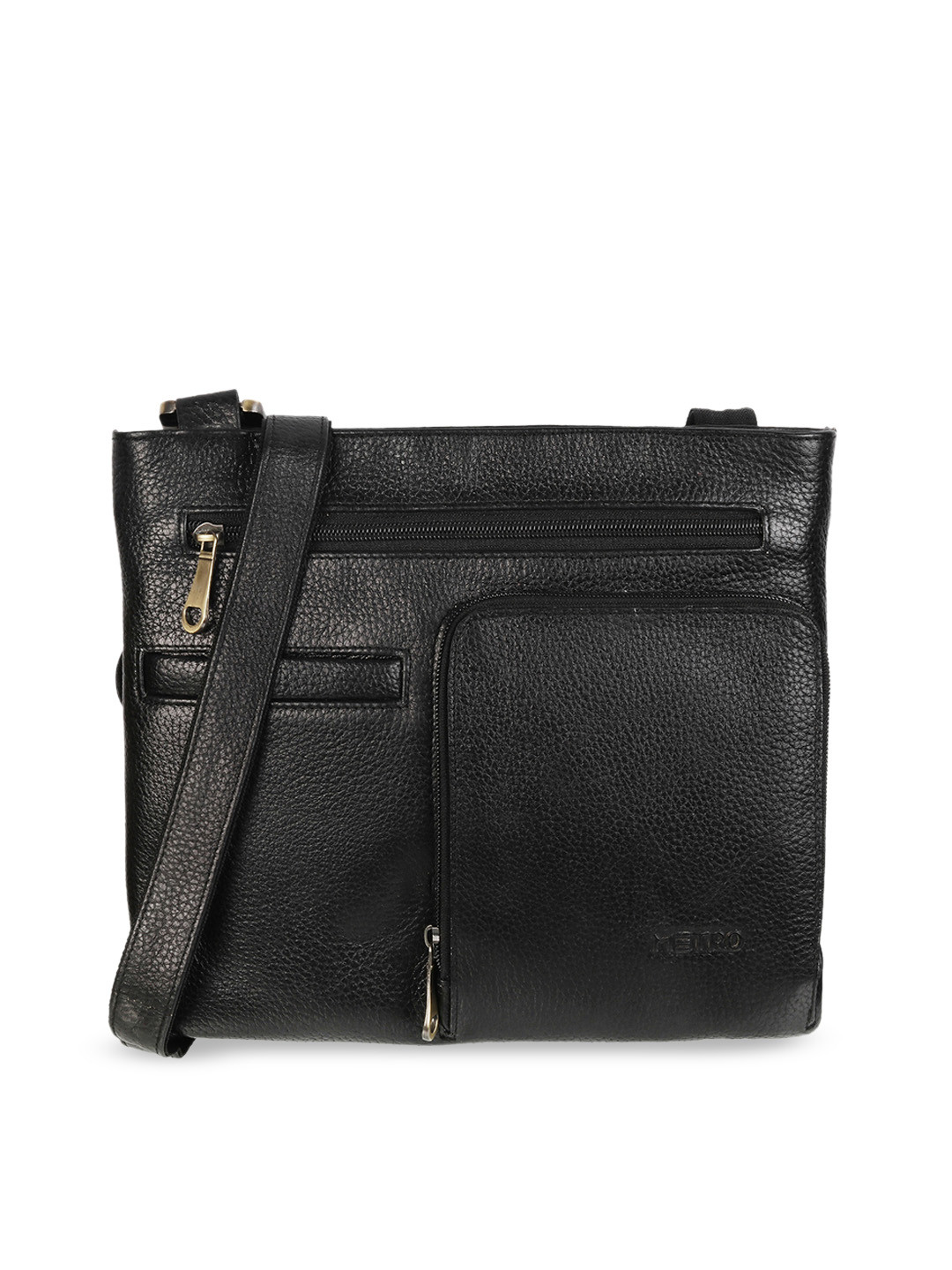 Metro Black Textured Leather Sling Bag