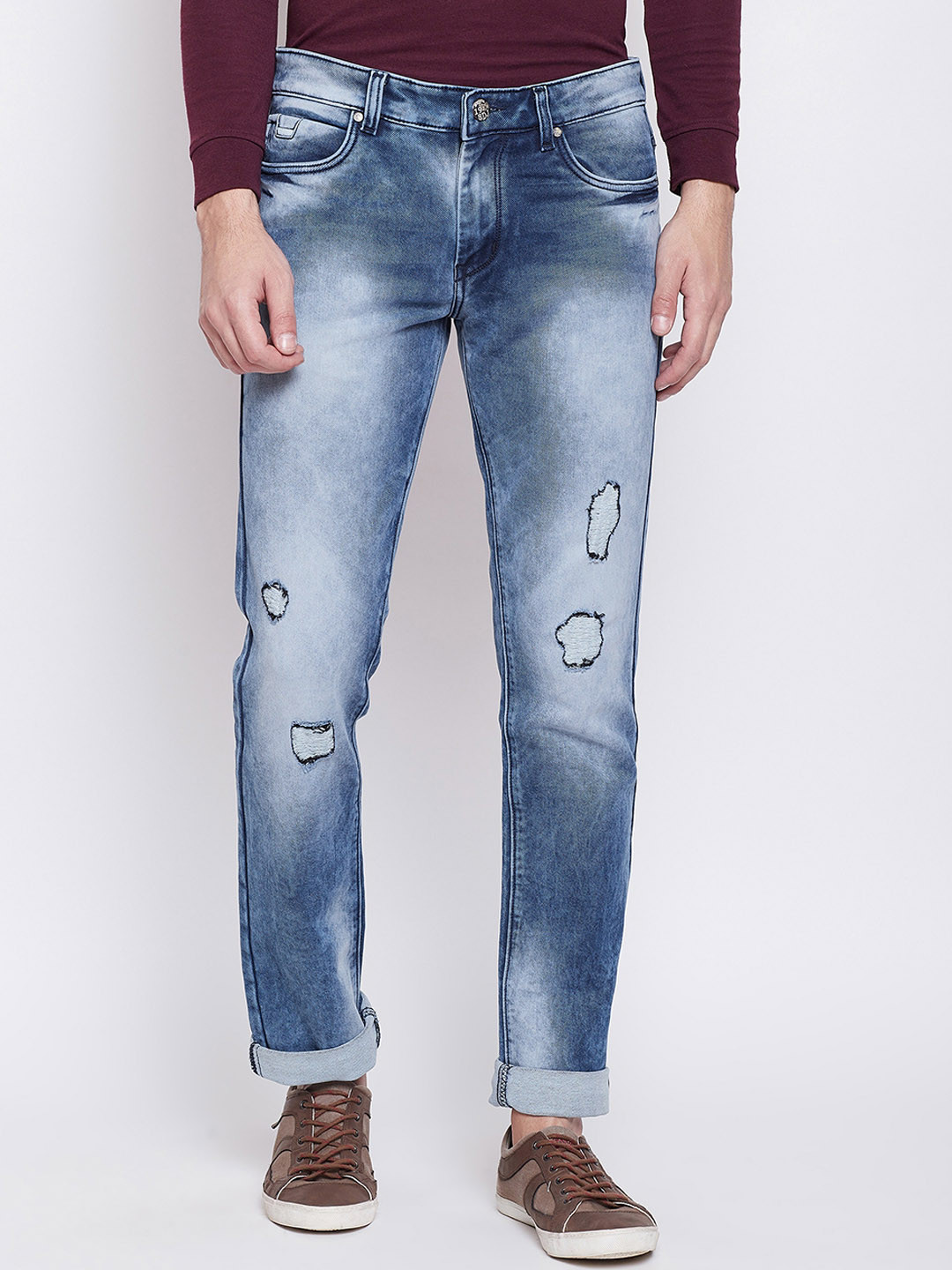 Duke Men Blue Regular Fit Mid-Rise Mildly Distressed Stretchable Jeans