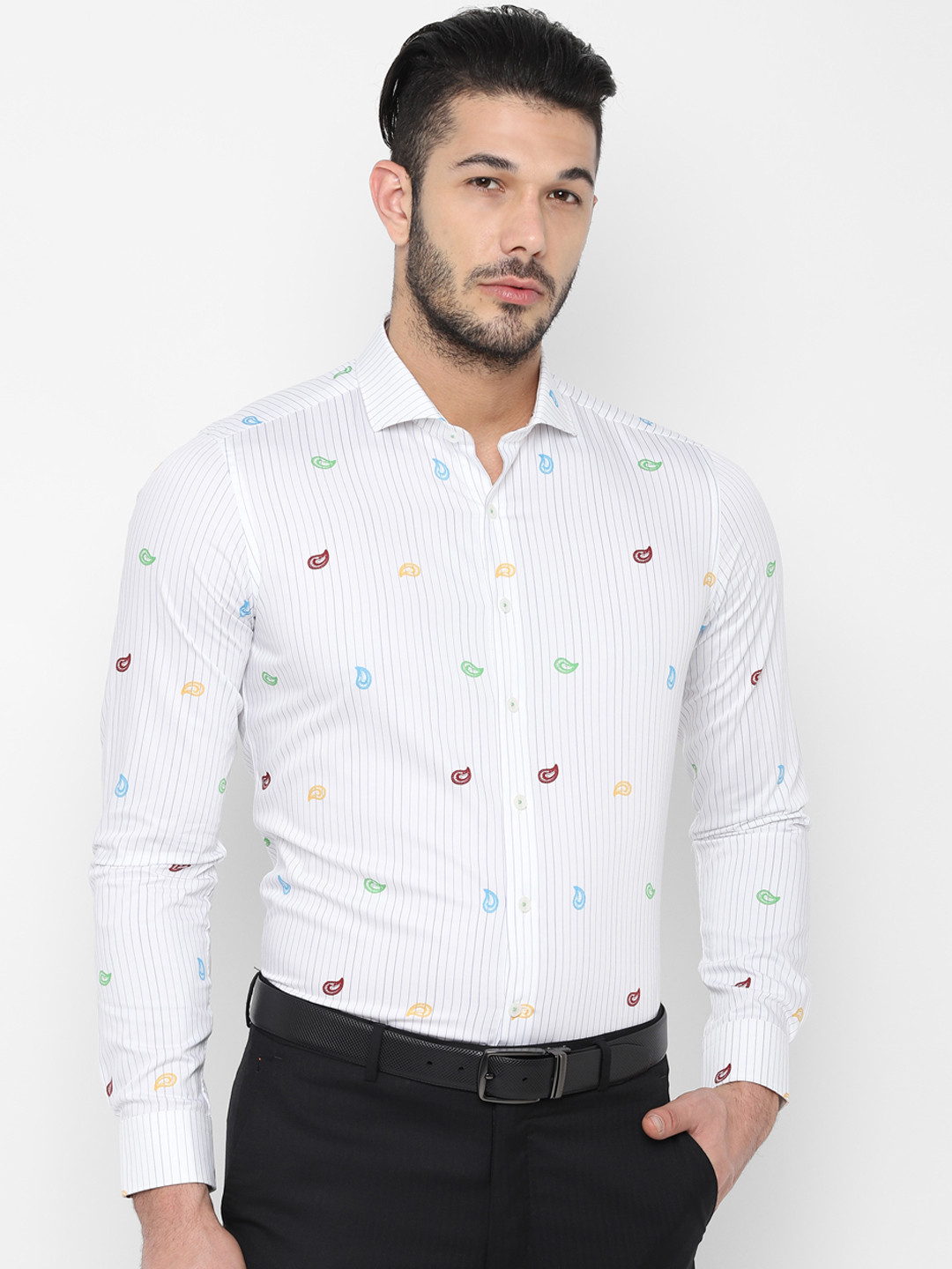 SIMON CARTER LONDON Men White Slim Fit Printed Formal Shirt