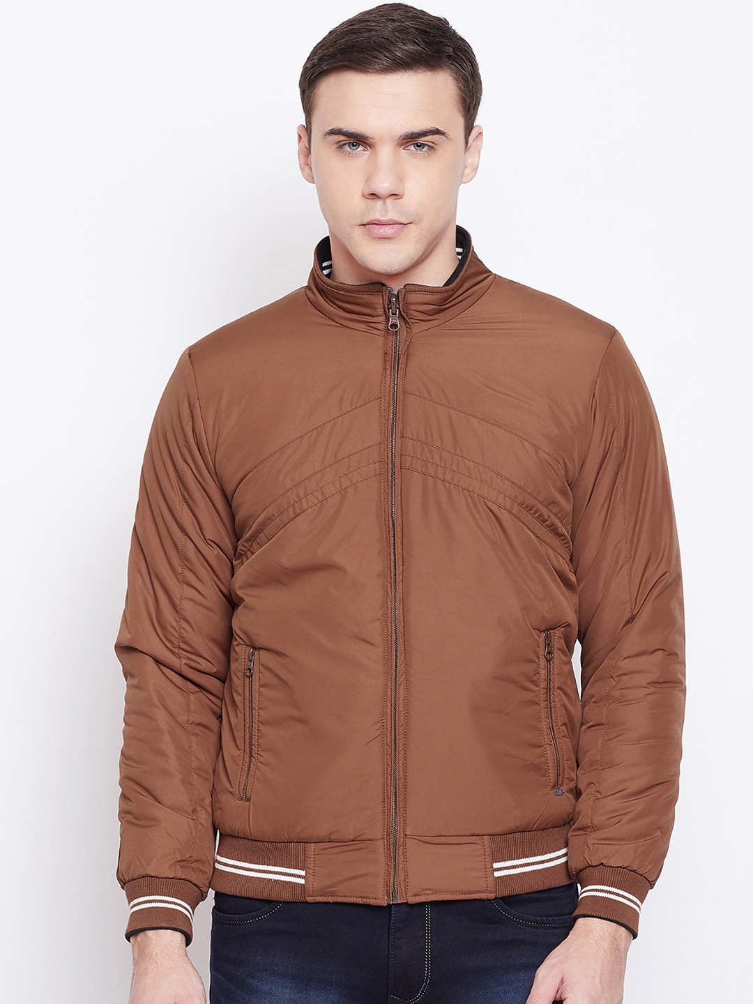 Duke Men Brown Solid Bomber Jacket