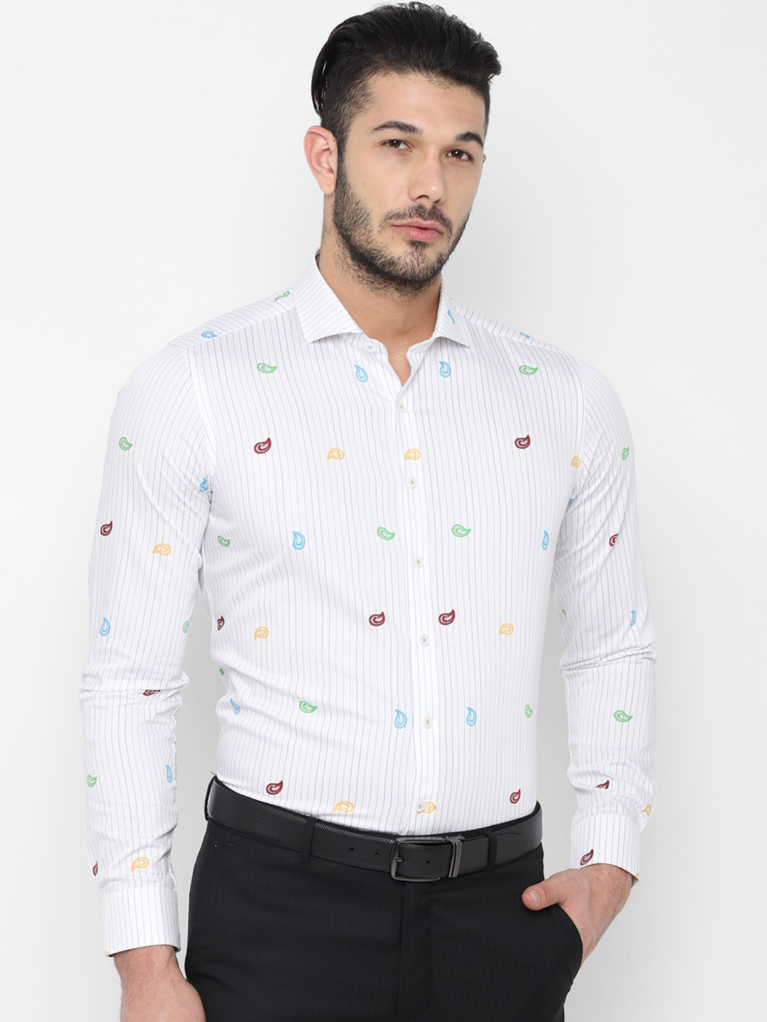SIMON CARTER LONDON Men White Slim Fit Printed Formal Shirt