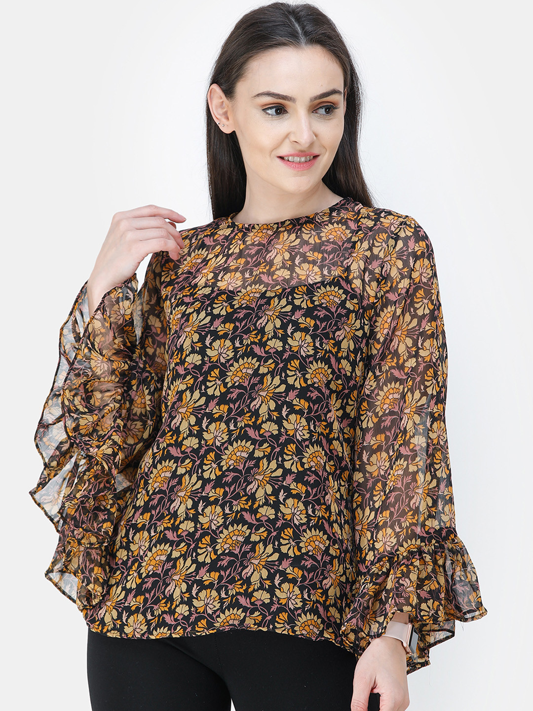 Cation Women Black Printed A-Line Top