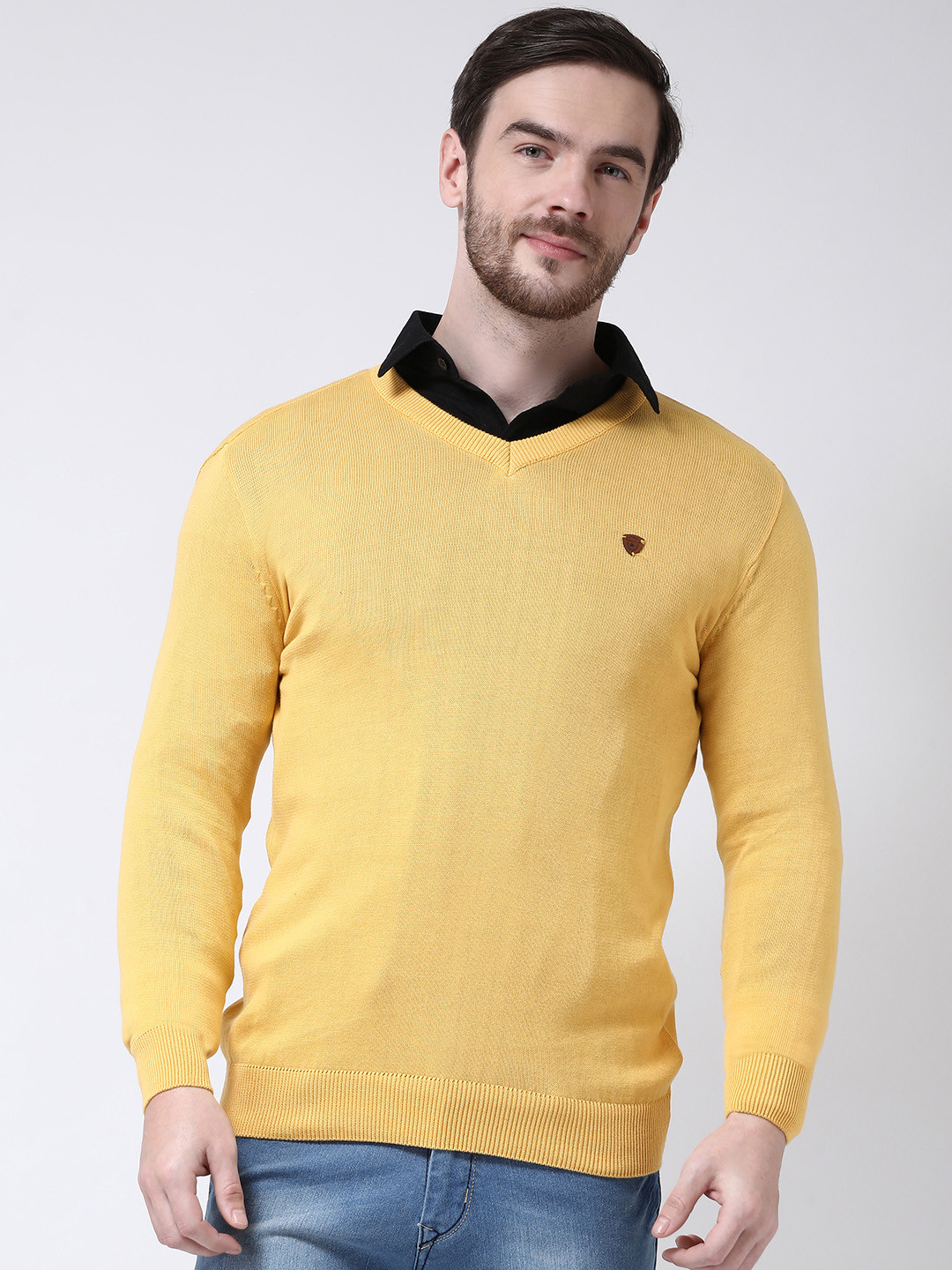 COBB Men Yellow Solid Pullover Sweater
