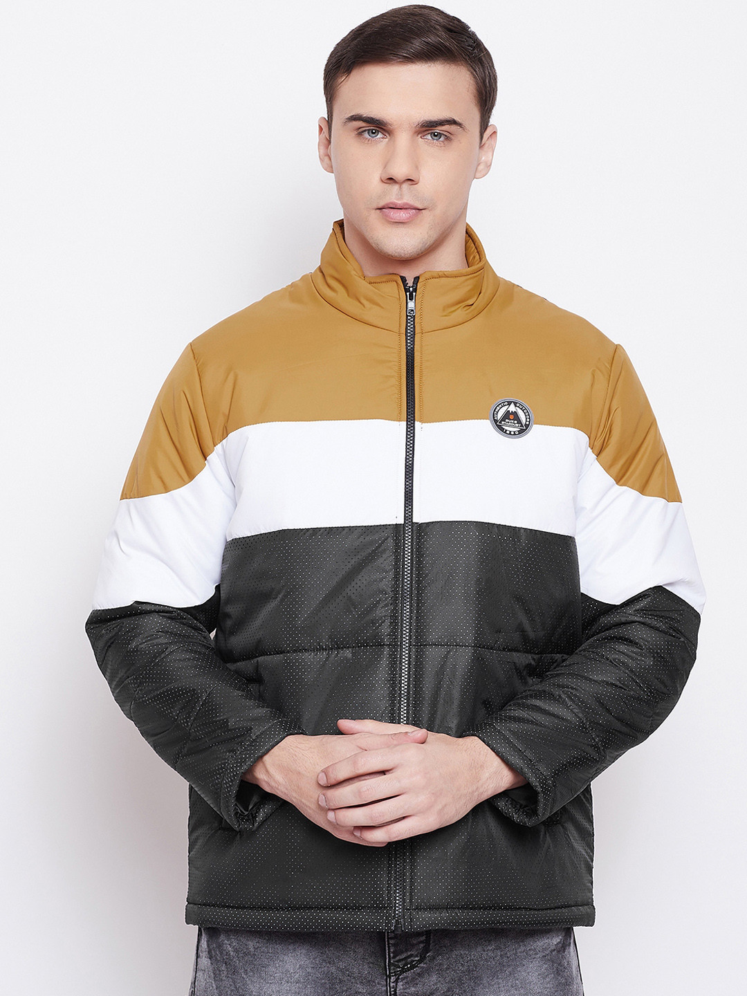 Duke Men Black & White Colourblocked Padded Jacket
