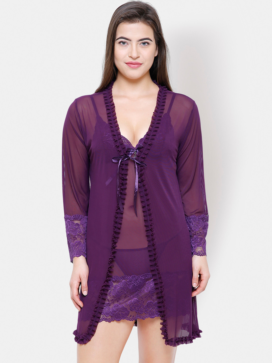 FashionRack Purple Solid Baby Doll with Robe