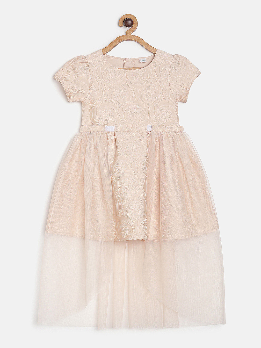 MINI KLUB Infant Peach-Coloured Self Design Layered Fit and Flare Dress