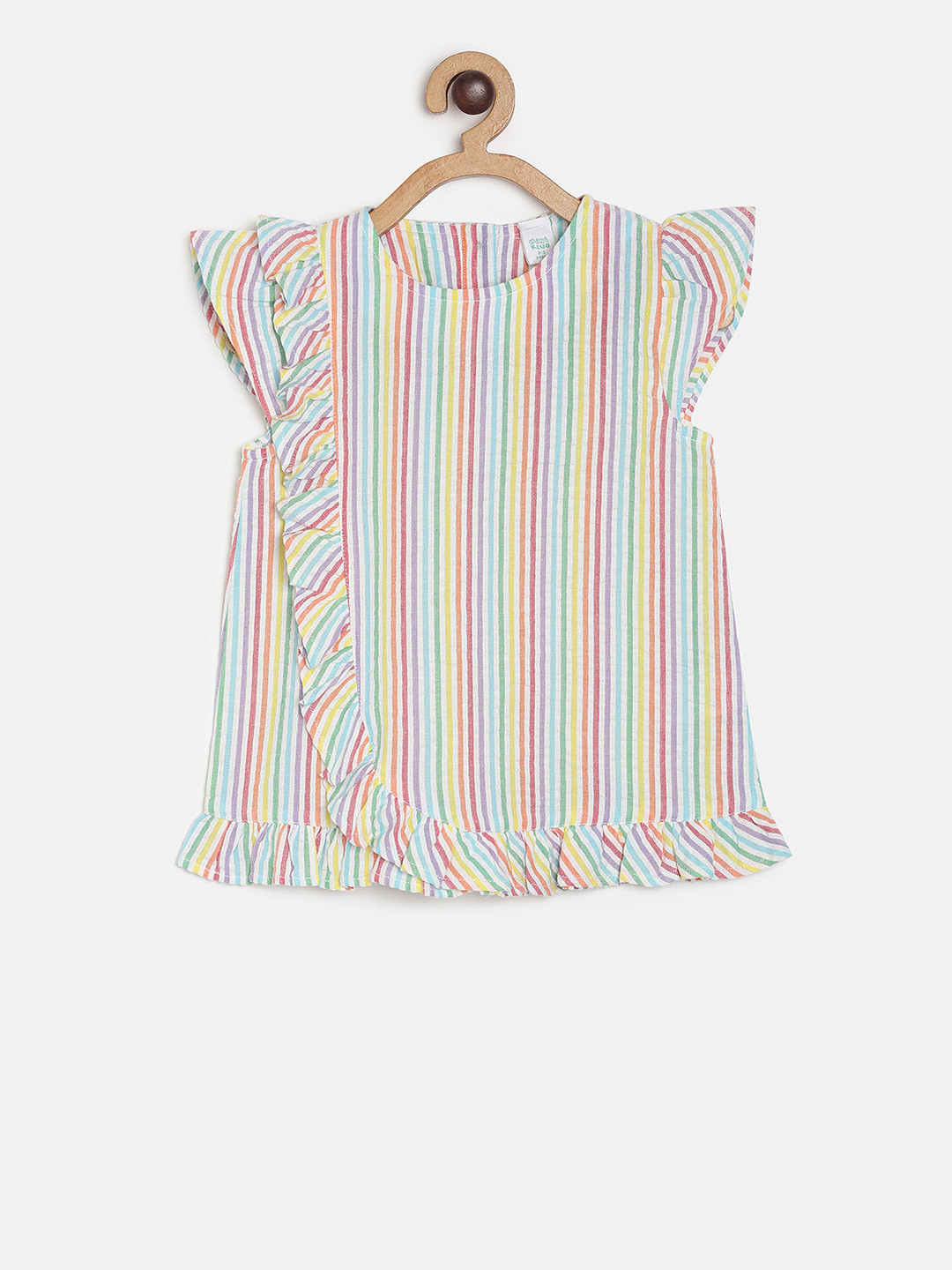 MINI KLUB Girls Multicoloured Candy Stripe A-Line Pure Cotton Top