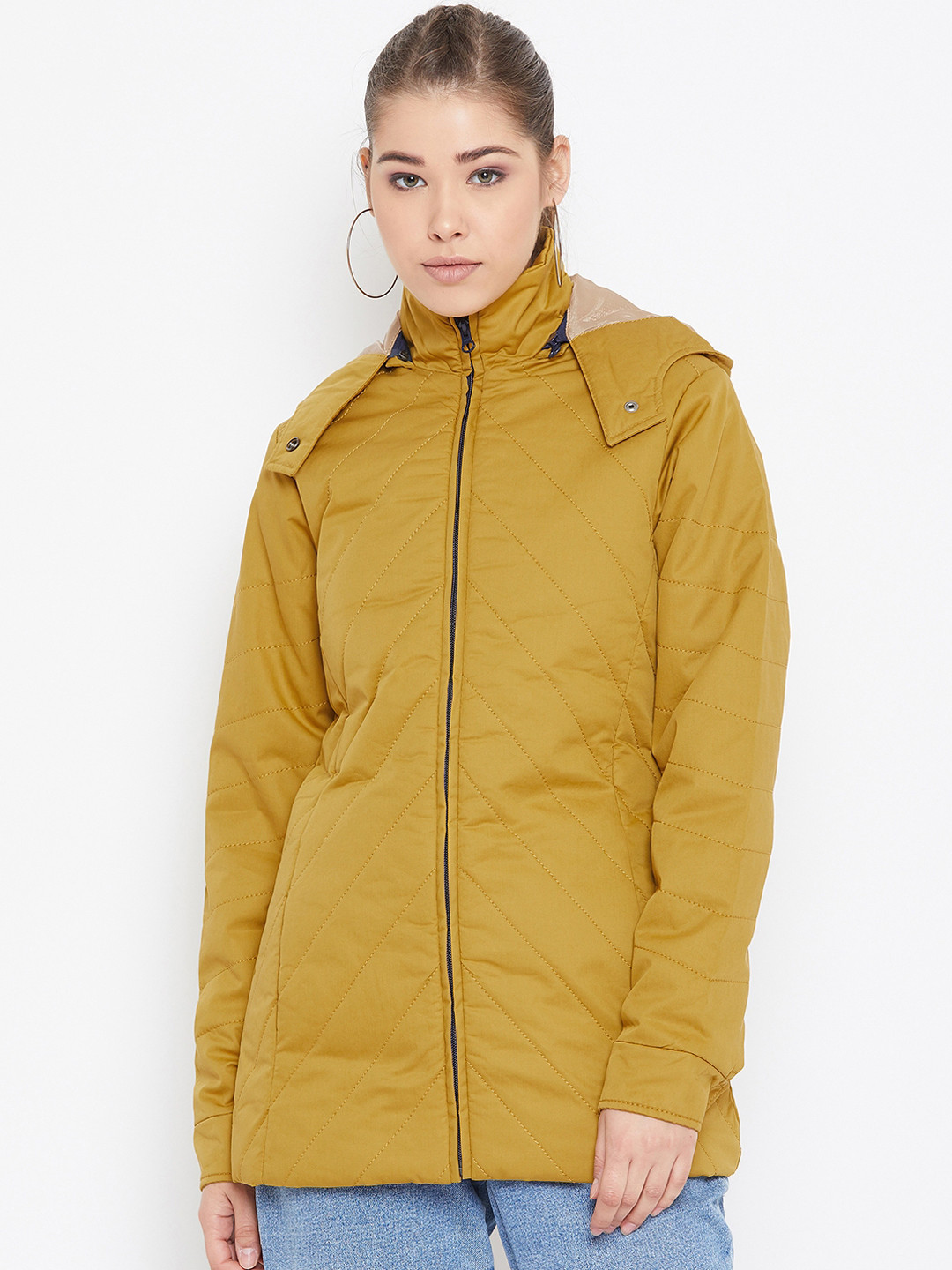 Spirit Women Mustard Yellow Solid Padded Jacket