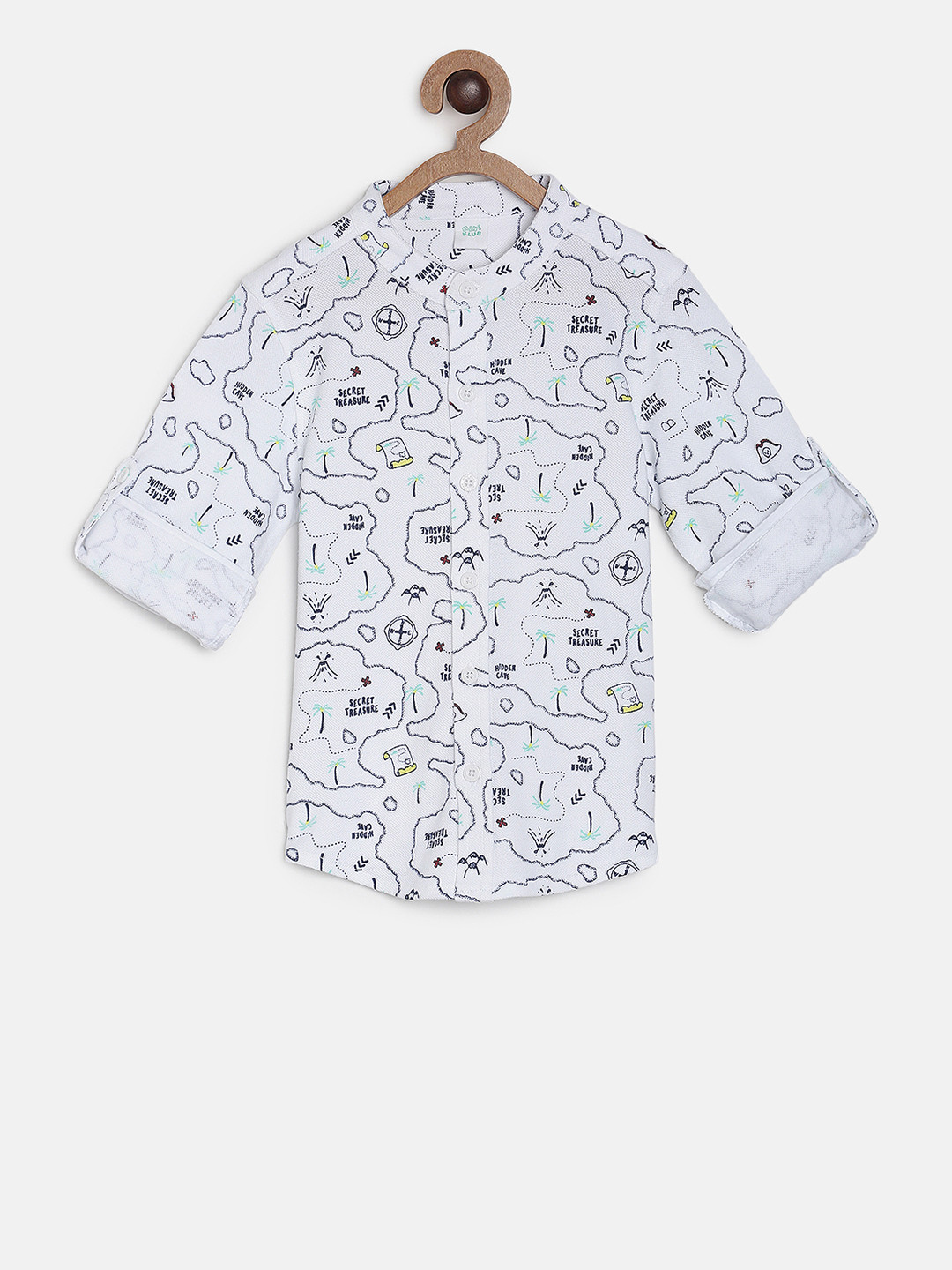 MINI KLUB Boys White Regular Fit Printed Casual Shirt