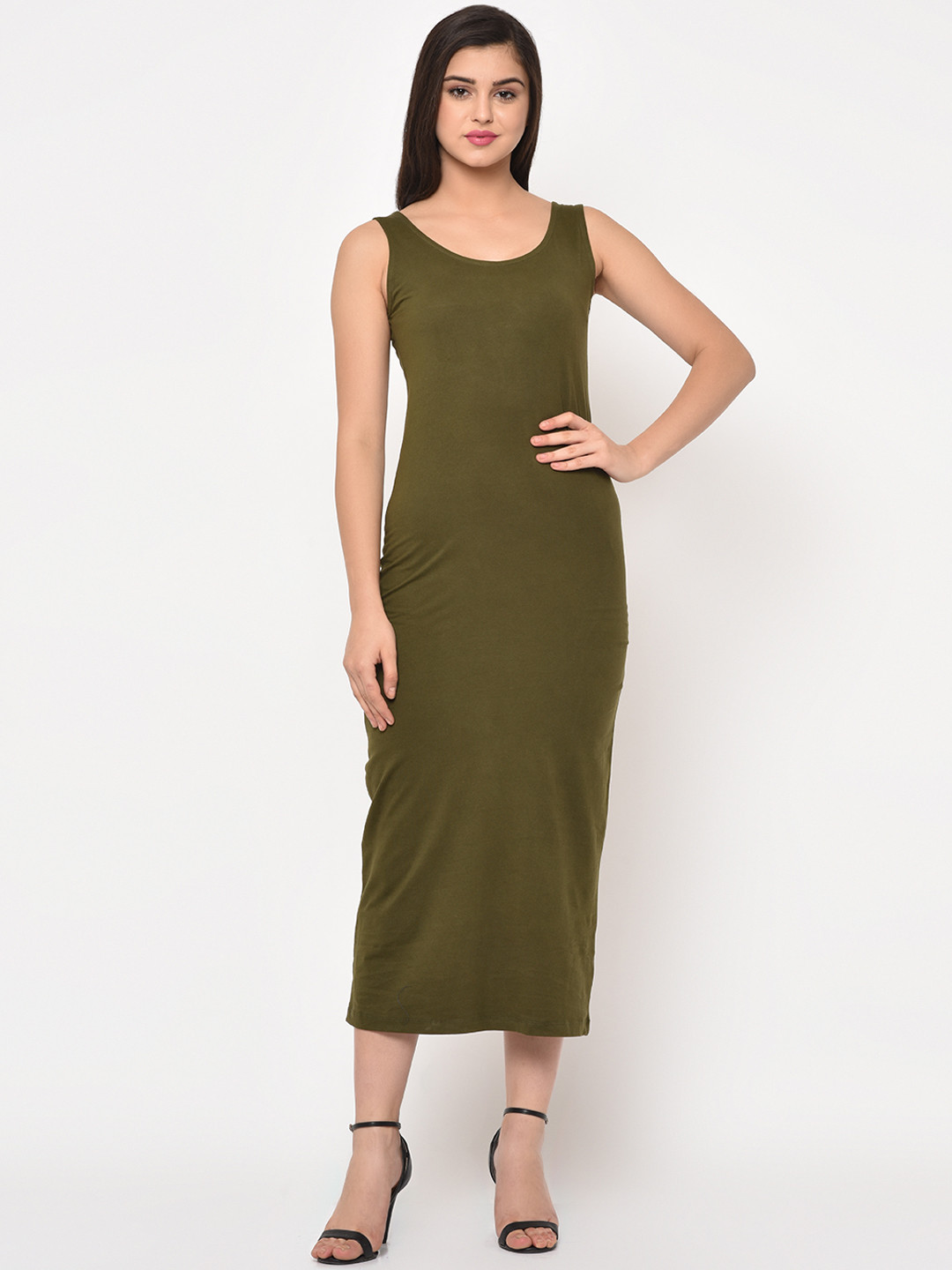 Rigo Olive Green Sleeveless Midi Dress