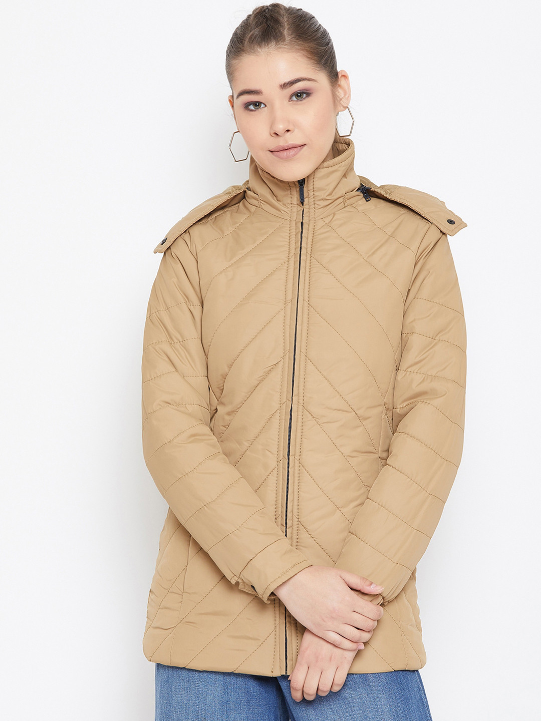 Spirit Women Khaki Solid Padded Jacket