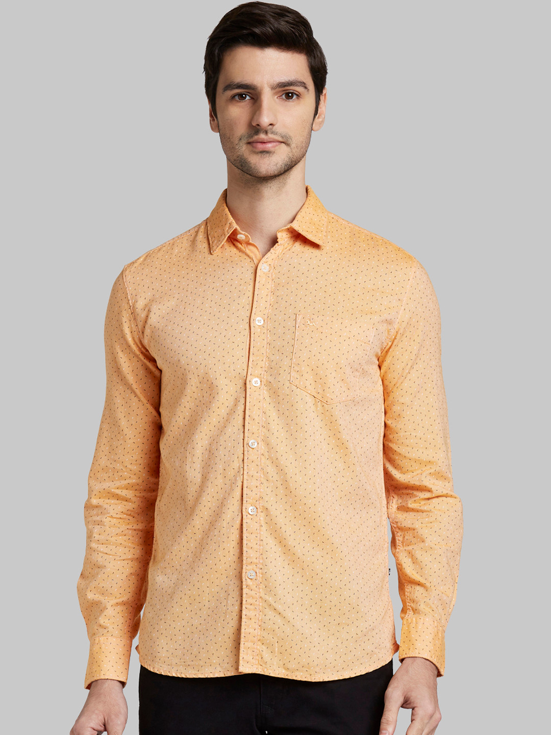 Parx Men Orange & Black Slim Fit Printed Casual Shirt