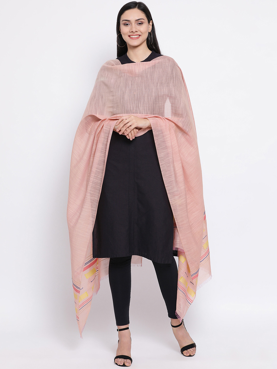 SHINGORA Pink Woven Design Antimicrobial Sustainable Dupatta