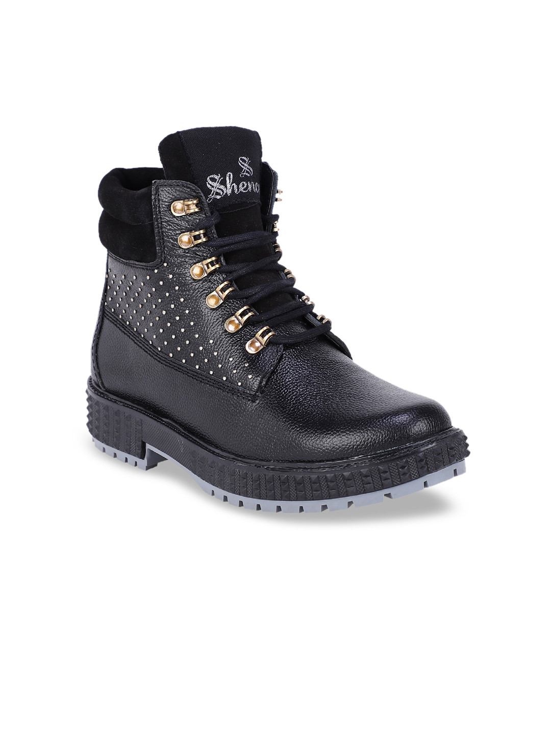 SHENCES Men Black Embellished Flat Boots