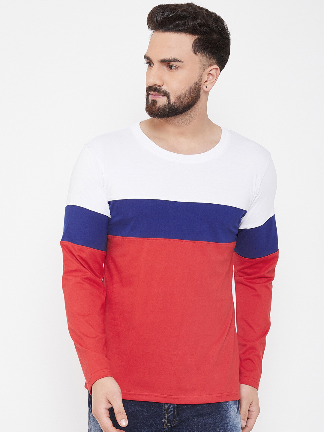 The Dry State Men White Colourblocked Round Neck T-shirt