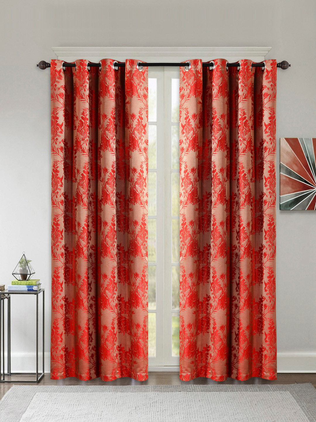 Deco Window Red & Peach-Coloured Set of 2 Curtains