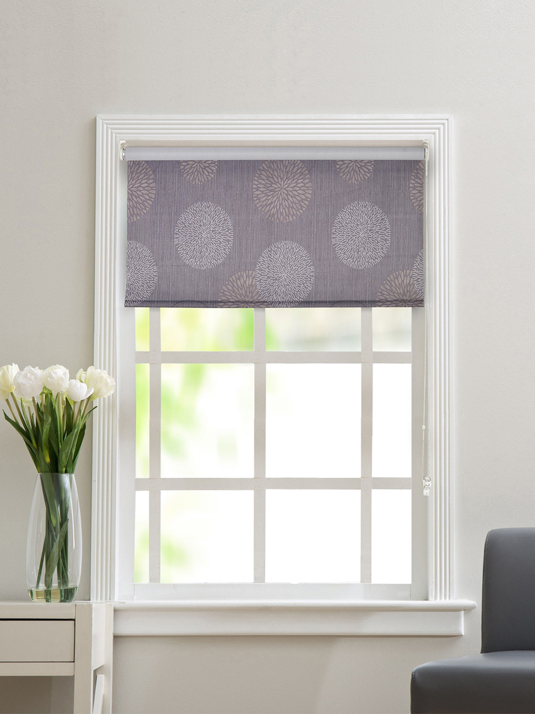 Deco Window Grey & Blue Single Room Darkening Roller Blinds