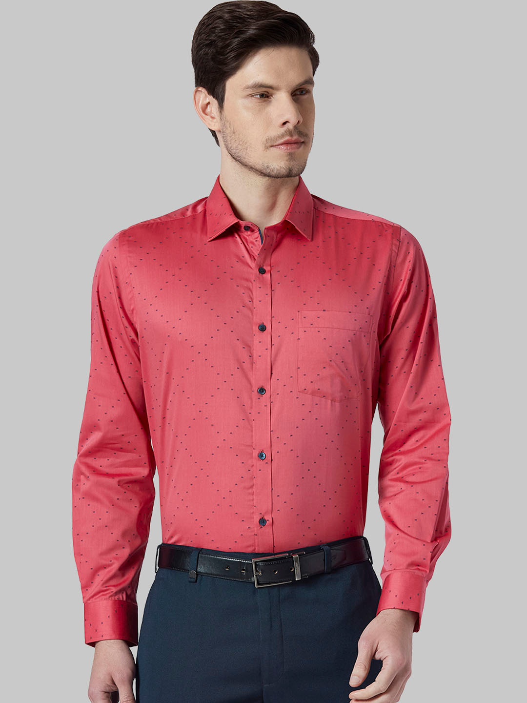 Park Avenue Men Red Slim Fit Self Design Formal Shirt