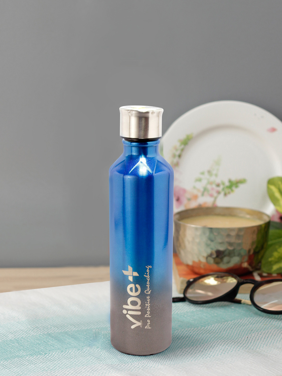 Vibe Plus Blue Colourblocked Stainless Steel Double Wall Vacuum Water Bottle - 450ml