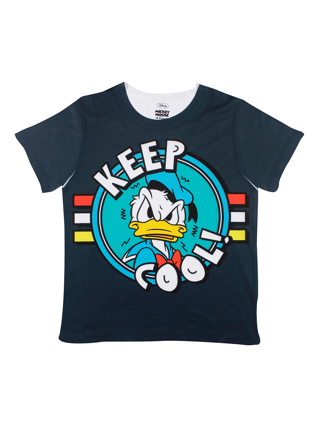 YK Disney Boys Navy Blue Donald Duck Printed Round Neck T-shirt